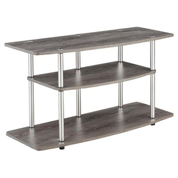 Designs2Go Three-Tier Wide 42" TV Stand in Weathered Gray Wood and Chrome Metal