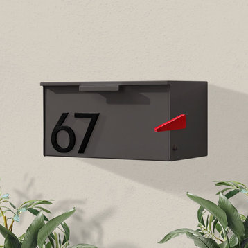 Short Stack Wall Mounted Mailbox + House Numbers, Brown, Black Font