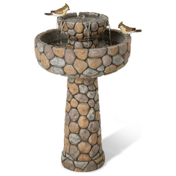 24.41"H Outdoor 2 Tierd Stone-Like Birdbath Fountain