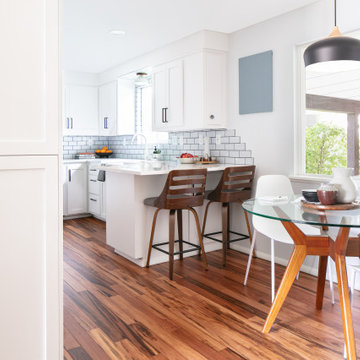 Light Blue Subway Tile Kitchen with Exposed Edging