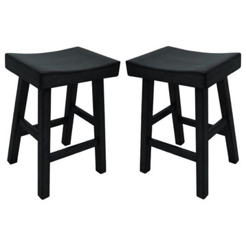 Home Square 25" Counter Stool in Antique Black Finish - Set of 2