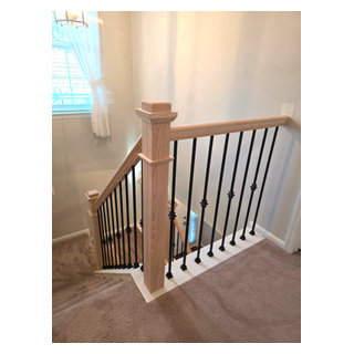 Box Newel Stair Railing with Red Oak Handrail and Knuckle Balusters ...