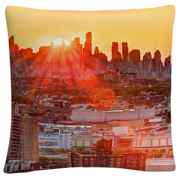 Midtown Sunset' Orange Cityscape By Masters Fine Art Decorative Throw Pillow
