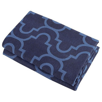 2 Piece Cotton Flannel Trellis Pillow Case Set, Navy Blue, Standard Pillowcases