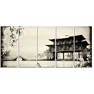 "Chinese Ink Painting" Chinese Landscape Metal Wall Art, 5 Panels, 60"x28"