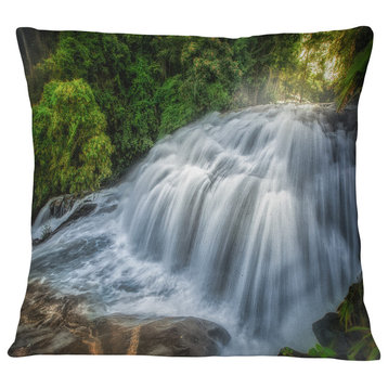 Flowing Pha Dokseaw Waterfall Landscape Photography Throw Pillow, 16"x16"