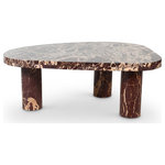 Meridian Furniture - Messina Marble Coffee Table, Burgundy - Getting this Messina burgundy red cherry marble coffee table home is the easy part; taking your eyes off it is decidedly more difficult. Handcrafted using genuine burgundy red cherry marble, this coffee table has a look that's unique just to it, as no two tables are the same. The geometrically inspired talk with its unexpected shape instantly captures the attention of everyone who enters the room, and a triple columnar base ensures sturdy support no matter where you choose to use it.