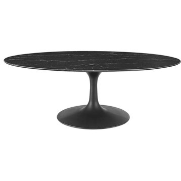 Elegant Coffee Table, Black Painted Pedestal Base & Oval MDF Top, Black
