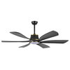 60" Solid Wood 6-Blade Smart LED Ceiling Fan With Remote and Light, Black