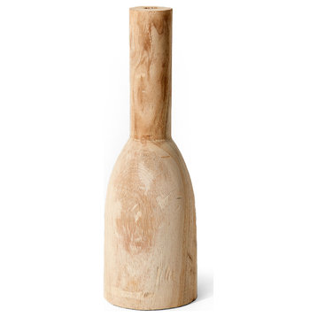 Serene Spaces Living Set of 2 Paulownia Wood Bottle Vase, 14.5"& 4.5"
