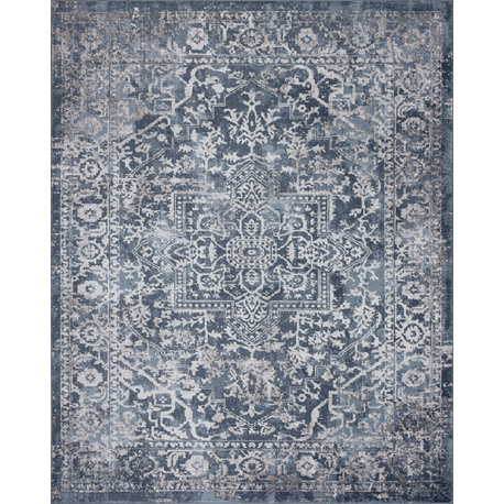 Cinda Traditional Oriental Blue Rectangle Area Rug, 4' x 5'