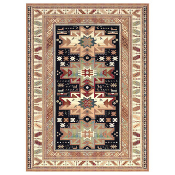 Sonoma Gypsy Rust, Black, Ivory, Aqua Viscose Area Rug