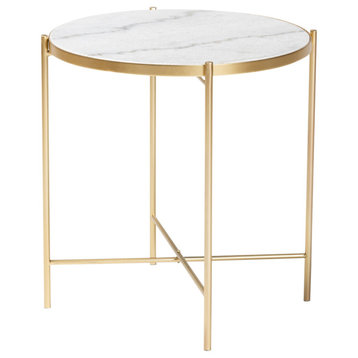 Milja Modern, End Table, Marble White/Gold