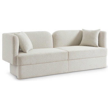 Marcel Boucle Fabric Upholstered Sofa, Cream
