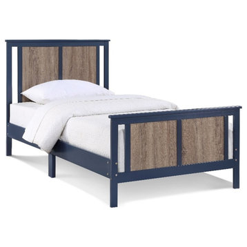 Olive & Opie Connelly Wood Reversible Panel Twin Bed in Midnight Blue/Walnut