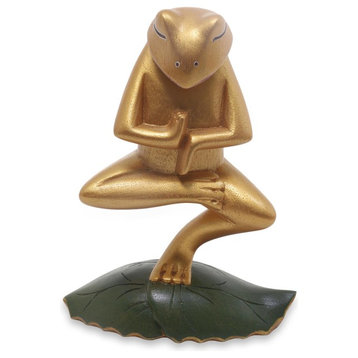 Vrkasana Yoga Frog Wood Statuette