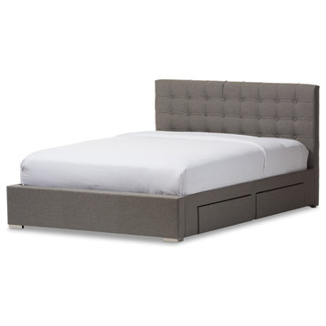Rene Fabric 4-Drawer Storage Platform Bed, Gray, King