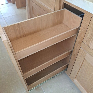 Custom White Oak Base Cabinet Pull-Out Spice & Storage Rack