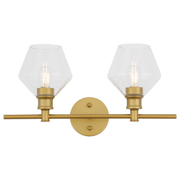 Gene 2-Light Wall Sconce, Brass And Clear Glass