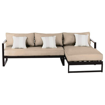 Modern Outdoor Sectional Sofa, Bronze Finished Metal Frame and Cushioned Seat