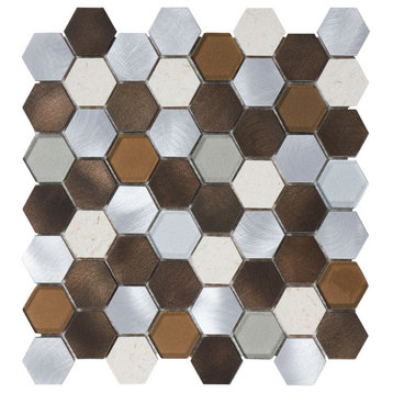 Modket Brown Beige Marble Hexagon Mosaic Tile Backsplash Kitchen TDH34MDR