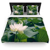Catherine McDonald "White Lotus" Green White Queen Featherweight Duvet Cover