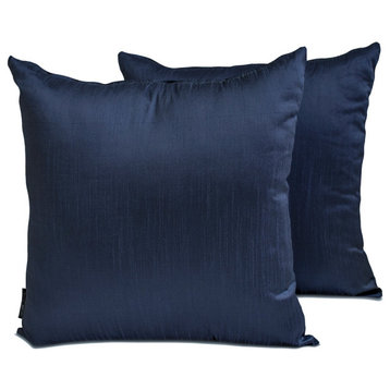 Art Silk Plain & Solid Set of 2, 12"x12" Throw Pillow Cover - Navy Blue Luxury