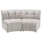 Meridian Furniture - Limitless Velvet Upholstered 2-Piece Modular Sectional, Cream - Invest in your home's comfort with this Limitless loveseat. This modular unit offers tons of flexibility in the number of ways that you can put each piece in the Limitless collection together to get the ideal customized look. Upholstered in cream velvet, this beautiful piece is soft and cool to the touch, so you can feel comfortable from every angle. Button and channel tufting add to this unit's upscale look and contemporary charm.