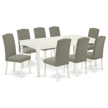 East West Furniture Dover 9-piece Wood Dining Set in Linen White/Dark Shitake