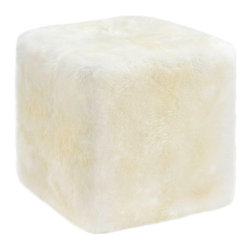 Cube Modern High-End Ottoman in Longwool Ivory - Footstools And Ottomans