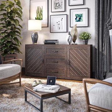 Sideboard, Console Table Or Buffet With Three Drawers & Four Shelves, Espresso
