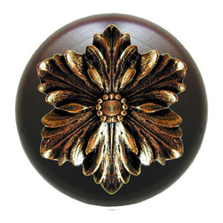 Inviting Home Inc. - Opulent Flower Walnut Wood Knob, Bright Brass - Cabinet And Drawer Knobs