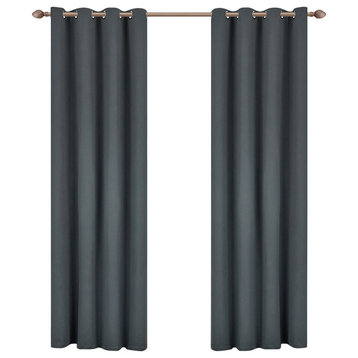 Thermal Insulated Grommet Solid Blackout Window Curtains, Gray, 52"x84"