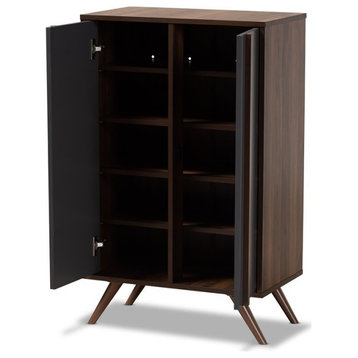 Bowery Hill Two-Tone Gray and Walnut Finished Wood 2-Door Shoe Cabinet