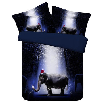 3D Dark Blue Elephant Bedding,, 4-Piece Duvet Cover Set, Queen