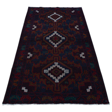 Space Cadet Afghan Baluch Geometric Design Wool Hand Knotted Rug 3'8" x 6'6"