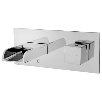 Chrome Single Handle Wall Mount Faucet with Backplate and Waterfall Spout