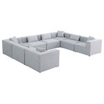 Meridian Furniture - Cube Upholstered Modular Sectional, Gray, 8-Piece: 4 Armless Chair, 4 Corner Chair, Linen Texured Fabric - Treat yourself to some long overdue "me time" when you're seated on this Cube 8-Piece Modular Sectional. This beautiful modular unit is both eye-catching and elegant, features durable linen textured upholstery in a soft grey color that meshes well with nearly any existing color scheme. Pair this modular Sectional with other items in the same collection to create an unlimited number of combinations and enjoy the custom seating arrangement of your dreams. Latches underneath make it easy to attach pieces to one another.