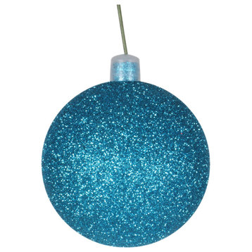 150Mm 6" Aqua Glitter Ball Ornament With Wire