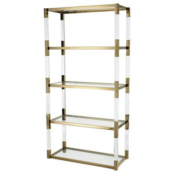 Modern Minimalist Floating Shelf Crystal Clear Acrylic and Gold-Plated