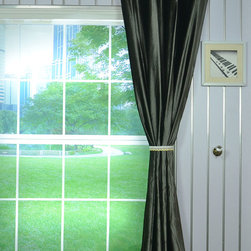 Hotham Gray and Black Plain Ready Made Velvet Curtains - Curtains