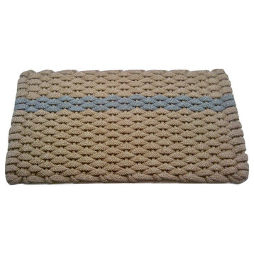 20"x34" Rockport Rope Mat, Tan With Offset Navy Stripe Tan Insert