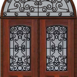 Prehung Transom Double Door 80 Fiberglass Genoa Arch Lite GBG Glass - Front Doors