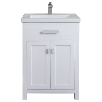 24" Single Vanity With Double Door Without Faucet, Pure White