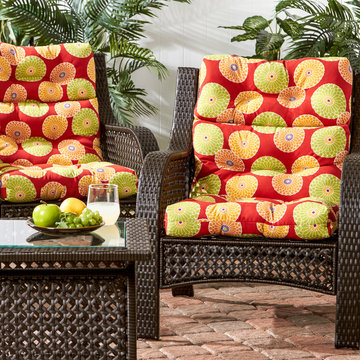Wicker Woven Chairs with Vibrant Circle Pattern Cushions