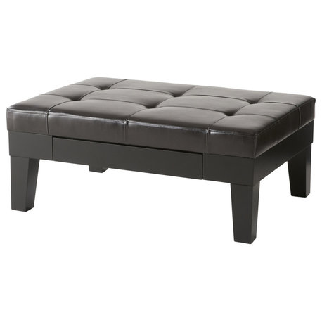 GDF Studio Tucson Leather Storage Ottoman Coffee Table, Brown