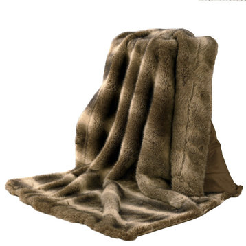 Faux Wolf Fur Throw Blanket, 50"x60", 1 Piece