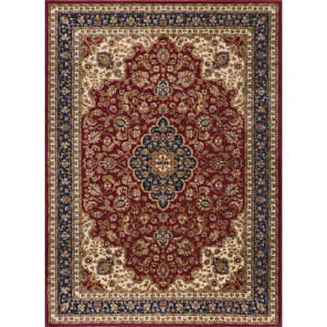 Kirsten Transitional Border Area Rug, Red, 5'3''x7'3''