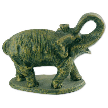 Novica Handmade Striking Elephant Ceramic Sculpture