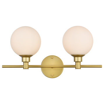 2 Light Brass And Frosted White Bath Sconce